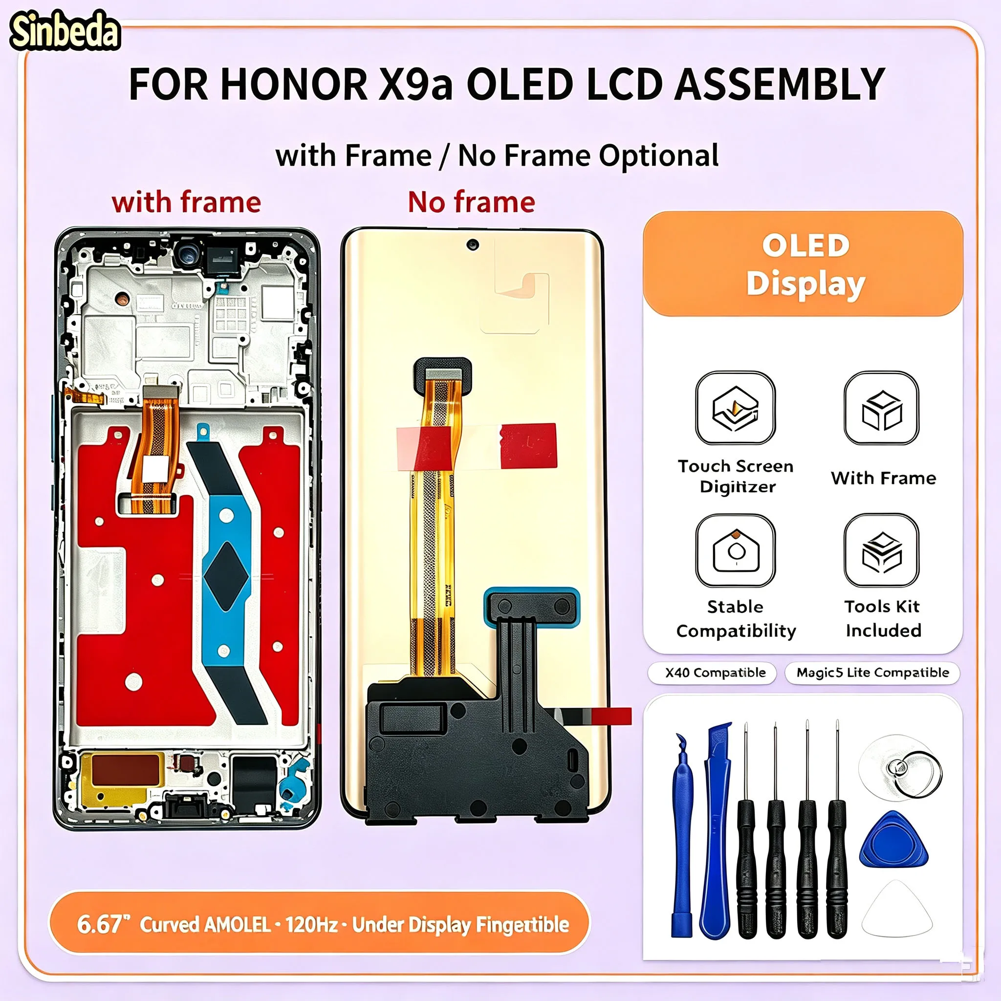 New Amoled For Huawei Honor X9a Magic5 Lite LCD Display Screen Touch Digitizer For Honor X40 LCD Replacement With Repair Tools
