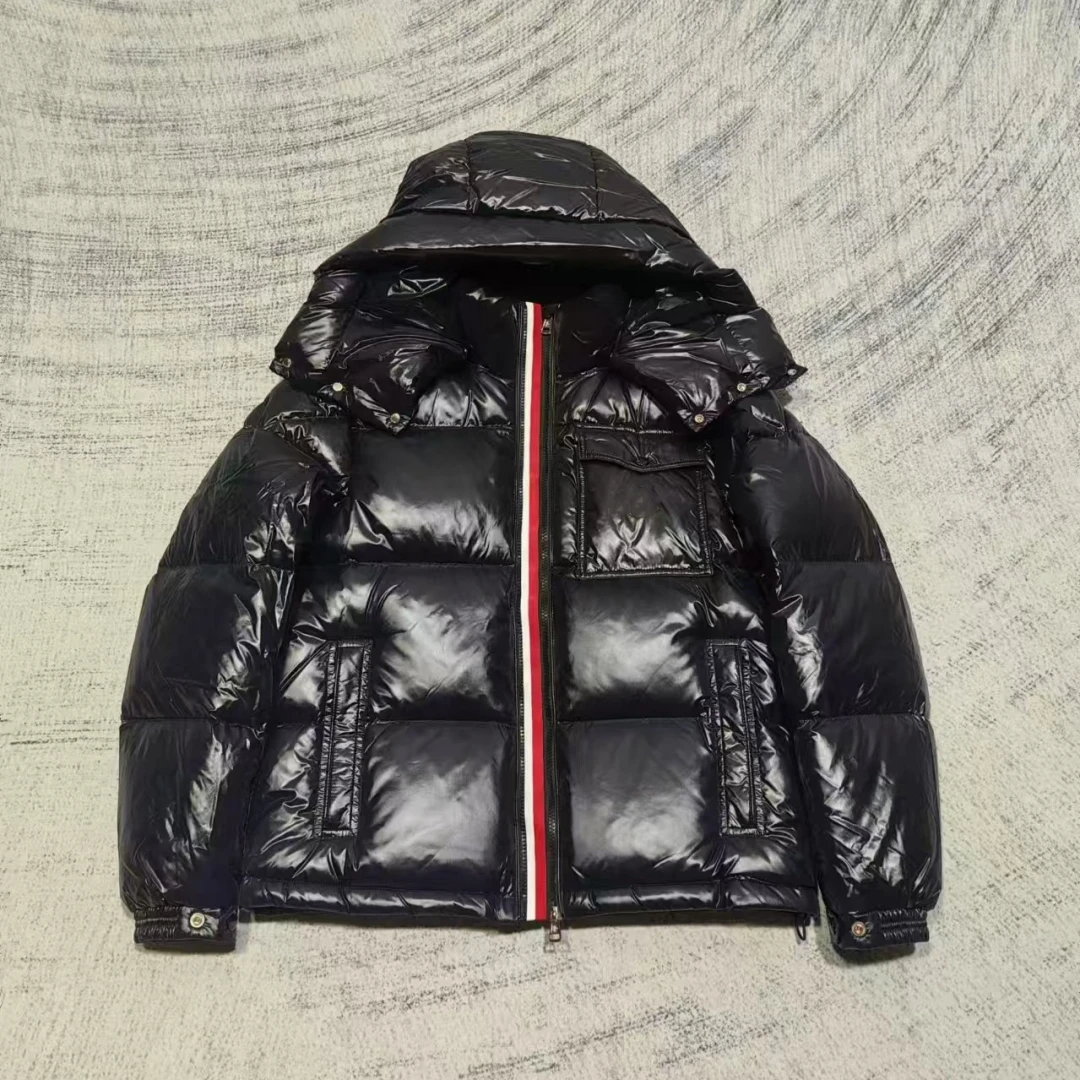 Men in winter Tricolor ribbon Down jacket fluffy 95% white goose down Chest pocket NFC sensing Leisure warm fashion coat