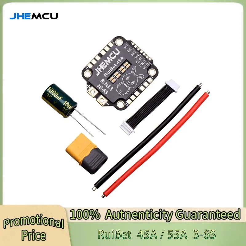 

JHEMCU RuiBet 45A BLHELI_S Dshot600 3-6S Бесколлекторный регулятор скорости 4-в-1 ESC 30X30мм для FPV фристайла, компоненты для сборки полетного контроллера, запчасти для DIY