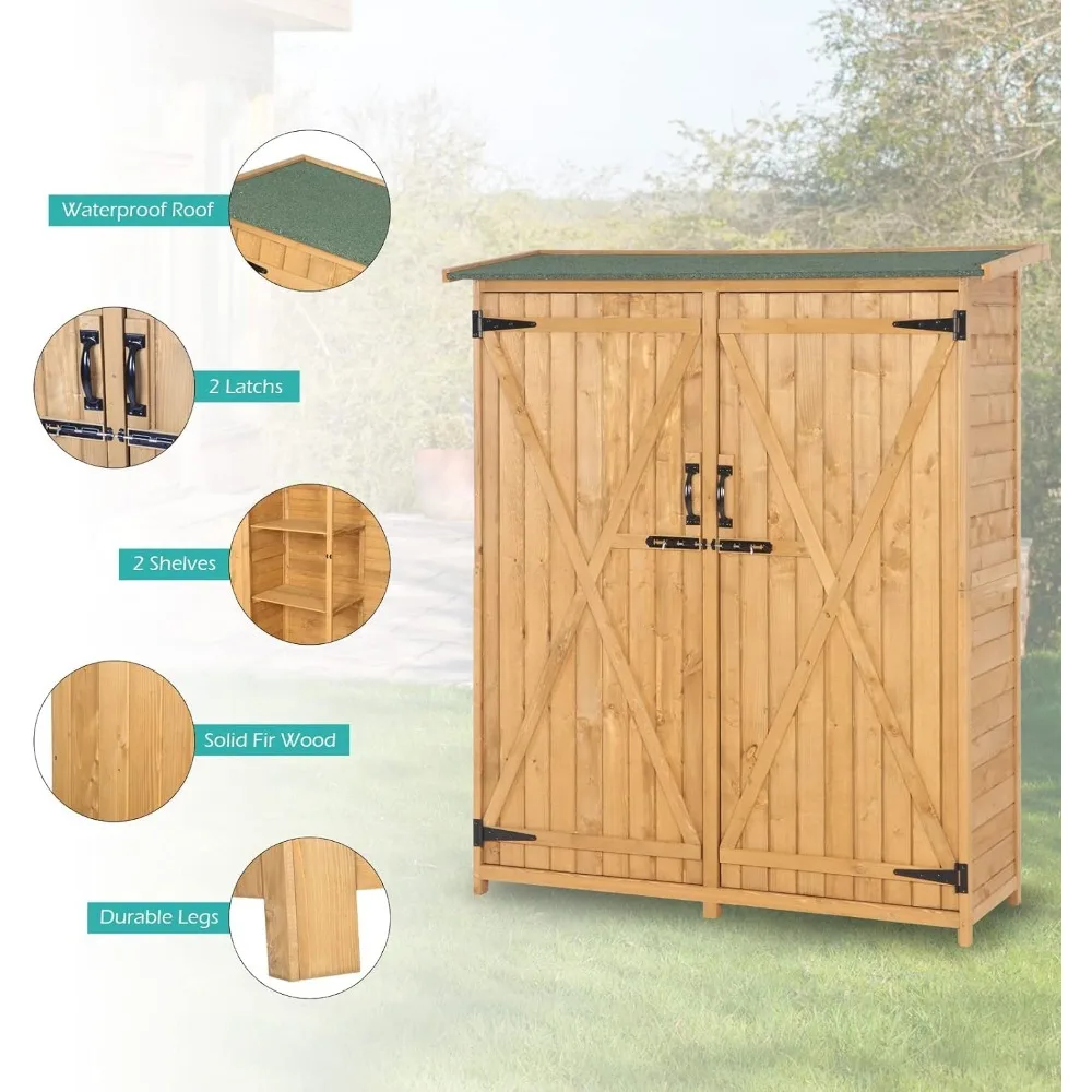 

Outdoor Wood Storage Shed with Lockable Design, Extra Large Capacity Outside Cabinet Tool Shed with Shelves, Garden Sheds