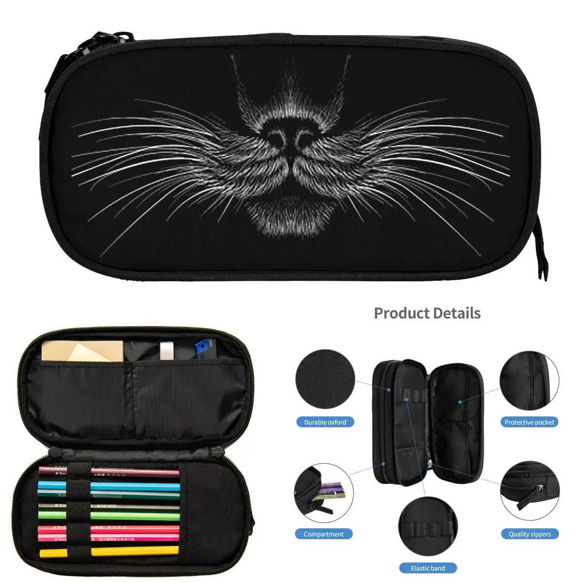 

Black Cat Panther Animal Pencil Cases for Student School Pen Box Pencil Bag Large Storage Pencil Pouch Storage Stationery