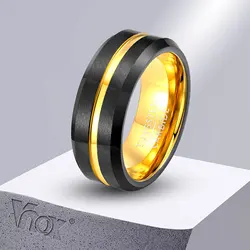 Vnox 8mm Carbide Tungsten Ring for Men, Grooved Simple Anti Scratch Wedding Bands, Bridegroom Finger Jewelry