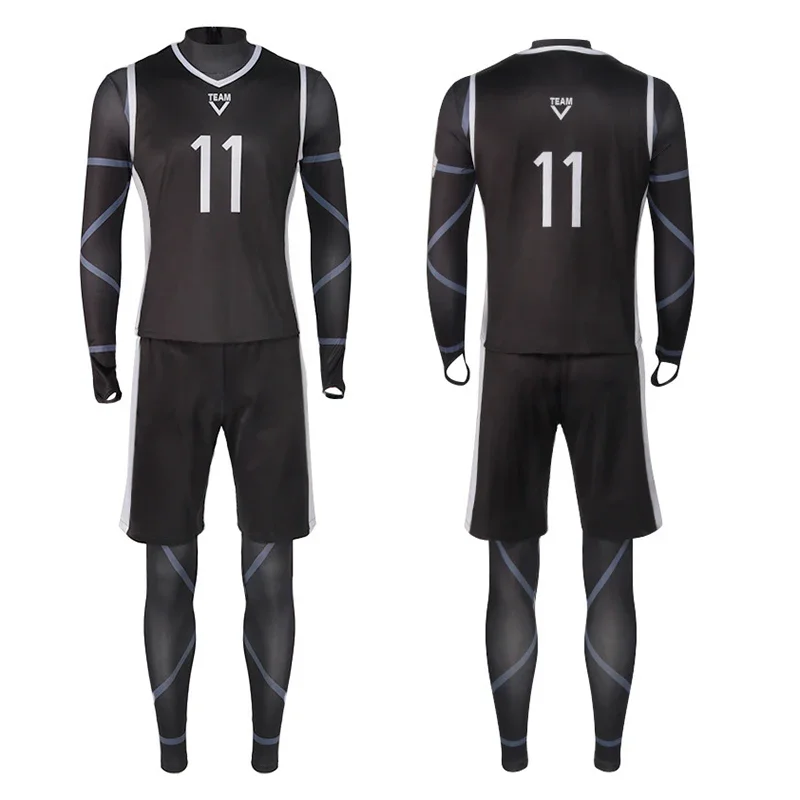 Anime Blue Lock Nagi Seishiro Cosplay Costume Black Jersey Jumpsuit Football Club Sportswear Bodysuit  Man Party Suit