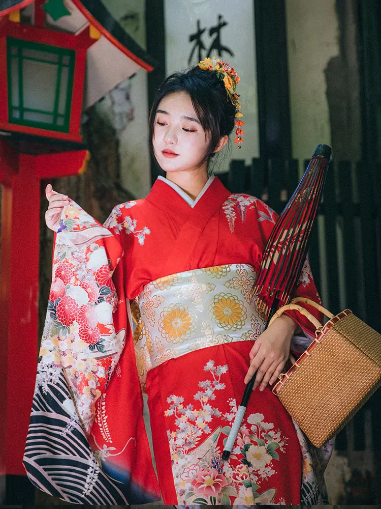 strapless open back dress Red Japanese Kimono Robe
