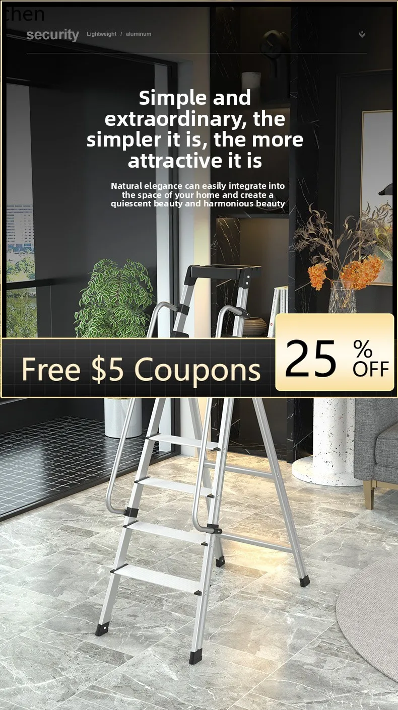 سلم منزلي داخلي قابل للطي من الألومنيوم سلم تلسكوبي سميك على شكل حرف A أربع خطوات هندسية #1