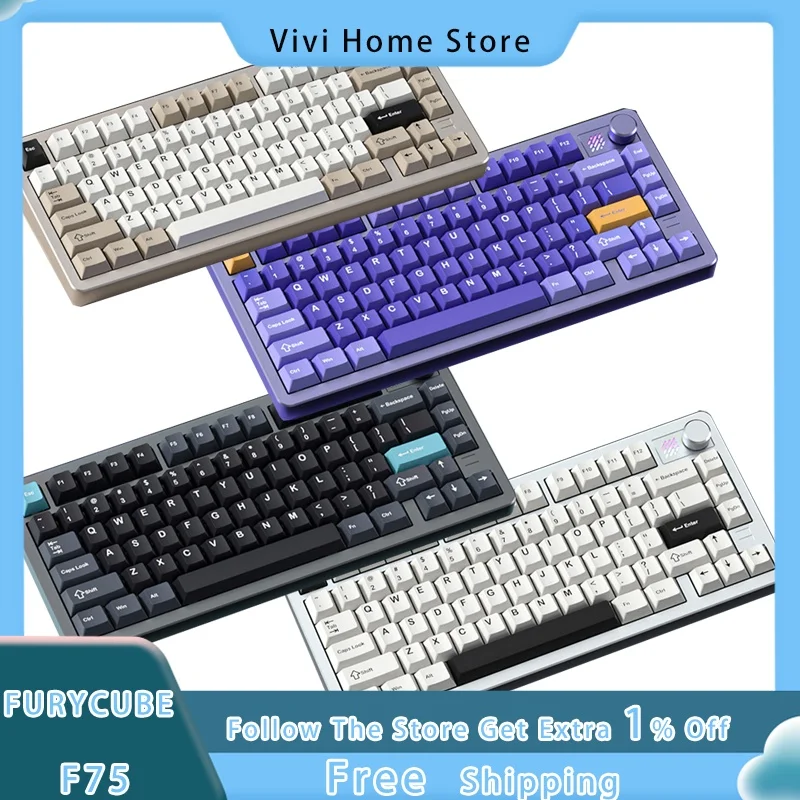 

Furycube F75 Customized Mechanical Keyboard Aluminum Alloy Three Mode Wireless Bluetooth Gasket Hot Plug RGB Game Keyboard Gift