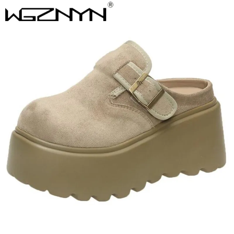 NEW Women High Platform Slippers 8CM Wedges Bling Shoes Woman Outside Leather Casual Chunky Sneakers Summer Breathable Slippers