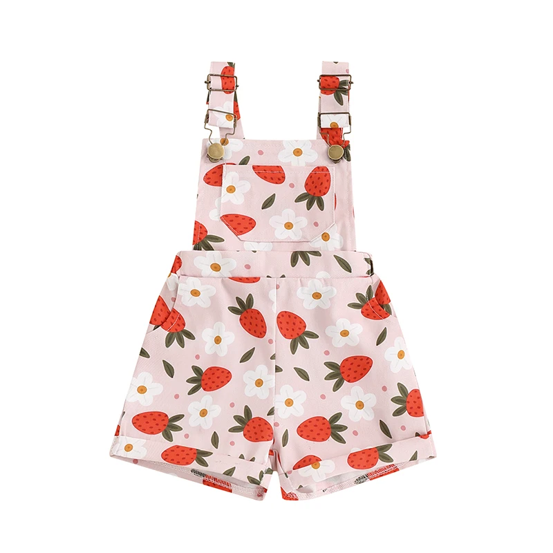 

Toddler Baby Girl Overalls Romper Outfit Kids Ruffle Sleeve Tops T-Shirt Floral Suspender Pocket Shorts Clothes Set