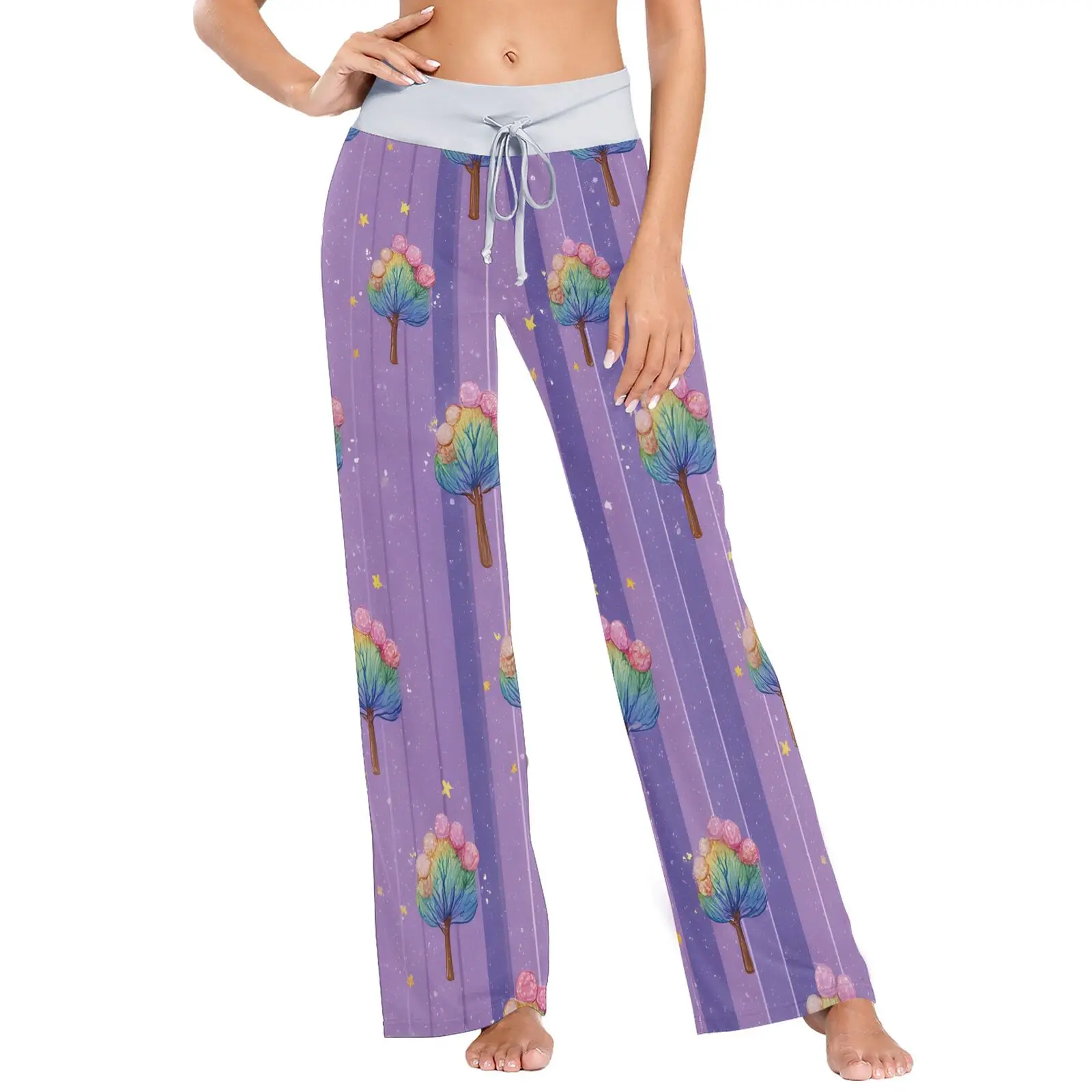 Cordão dormir inferior feminino calças compridas tamanho solto casa pijamas roxo sexy calça casual primavera verão moda pijamas