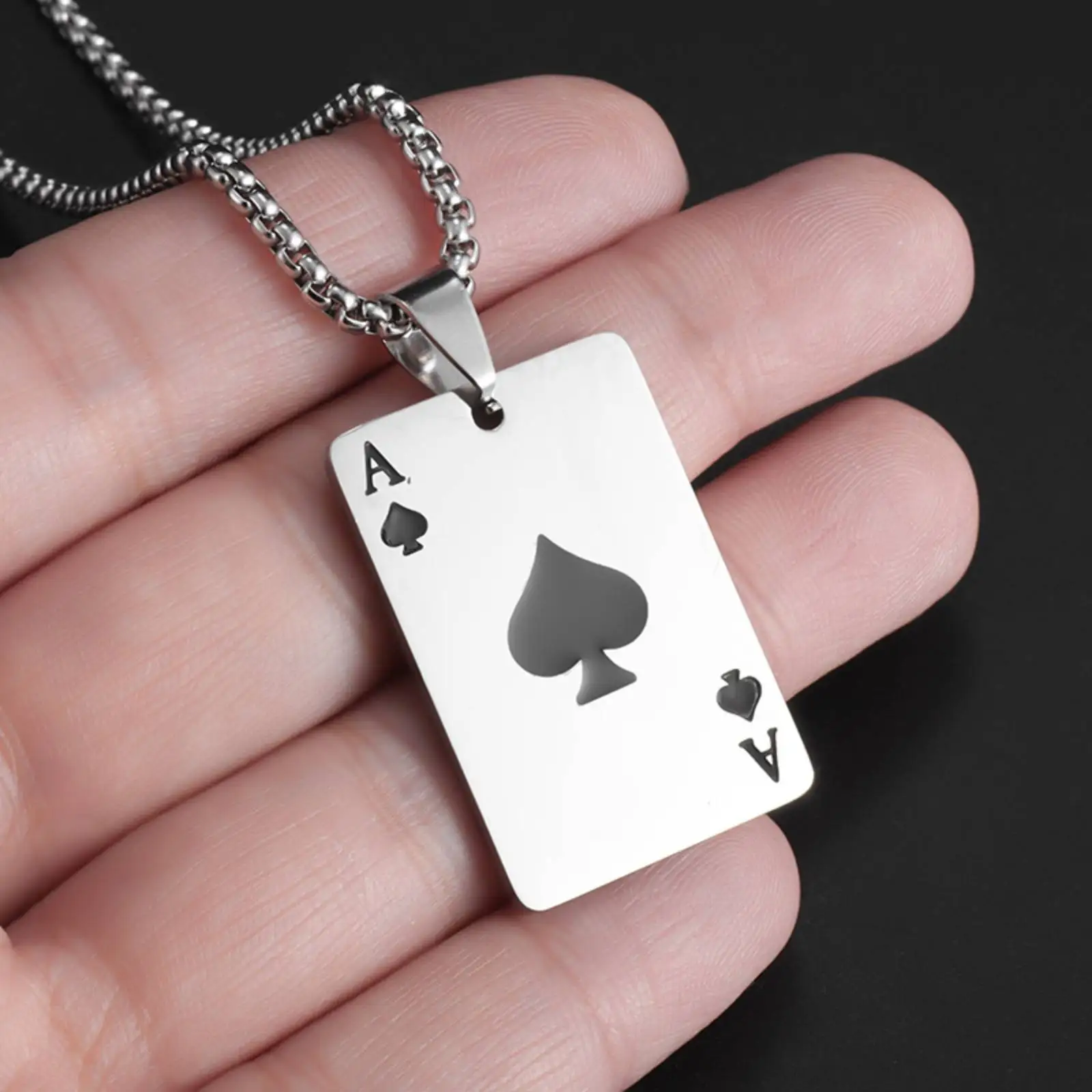 Poker Ace of Spades Pendant Necklace Women Men Playing Cards Stainless Steel Jewelry Gifts