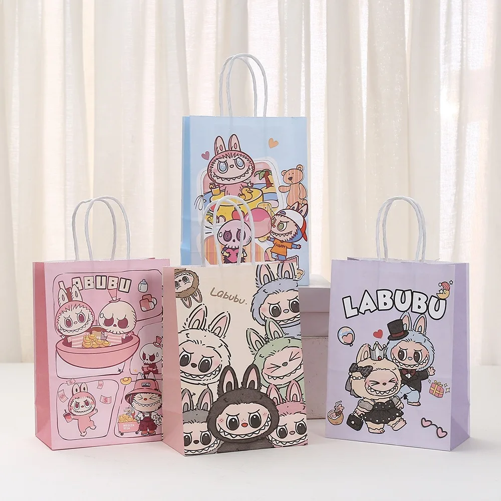 

4pcs Gift Bag for Part Wedding Labubu Kraft Paper Christmas Birthday Gift Favor Bag Cute Cartoon Gift Bag Newborn Gift Bag