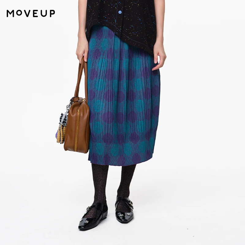 MOVEUP Casual Pleated Skirt 2026 Summer New Elastic Waist Contrasting Polka Dot Print Loose Fit Commuting A-Line Skirt 3EWX20603