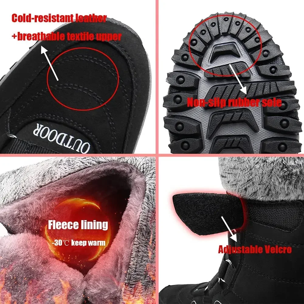 Women Winter Snow Boots Outdoor Boots for Women Men Hiking Trekking Boots Couple Shoes Lightweight Anti-Slip Warm Plush Boot