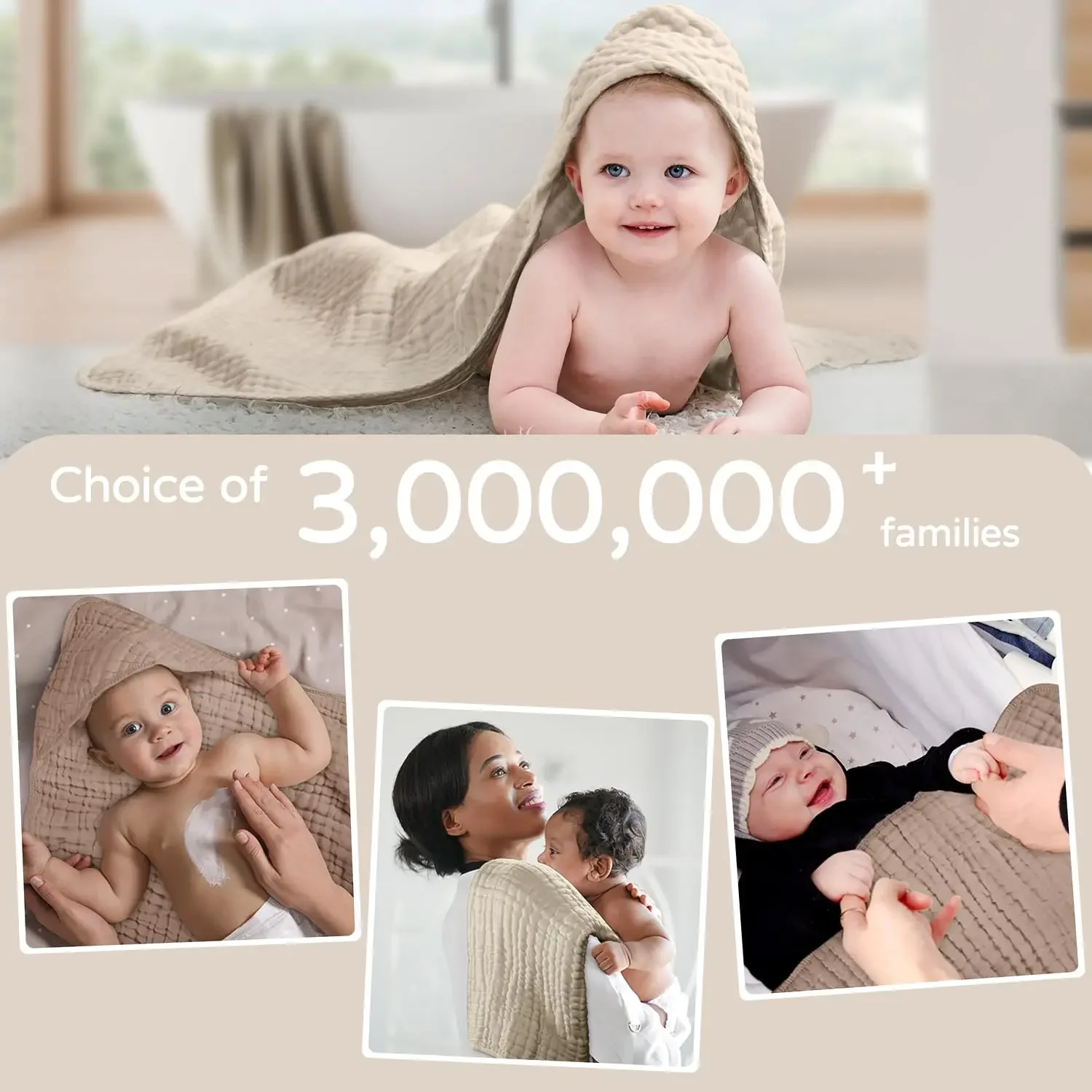 ผ้าขนหนูเด็กมีฮู้ดสำหรับเด็กแรกเกิด ผ้าขนหนูอาบน้ำเด็ก 100% ผ้ามัสลินคอตตอน มีฮู้ดสำหรับเด็กทารก เด็กวัยหัดเดิน และเด็กเล็ก