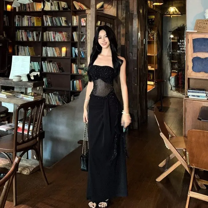 2025 Summer New High-end One-shoulder Ironing Diamond with Chest Pad Tube Top Women's Sexy Top for Women