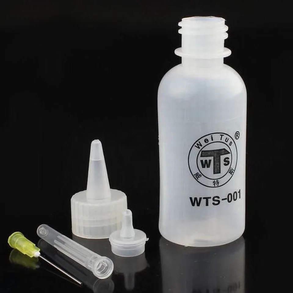 WTS-001 50ml Needle Tip Plastic Rosin Bottle Cleaning Liquid Flux Alcohol Oil Dispenser Plastic Hand Bottle Cleaner DIY Repair