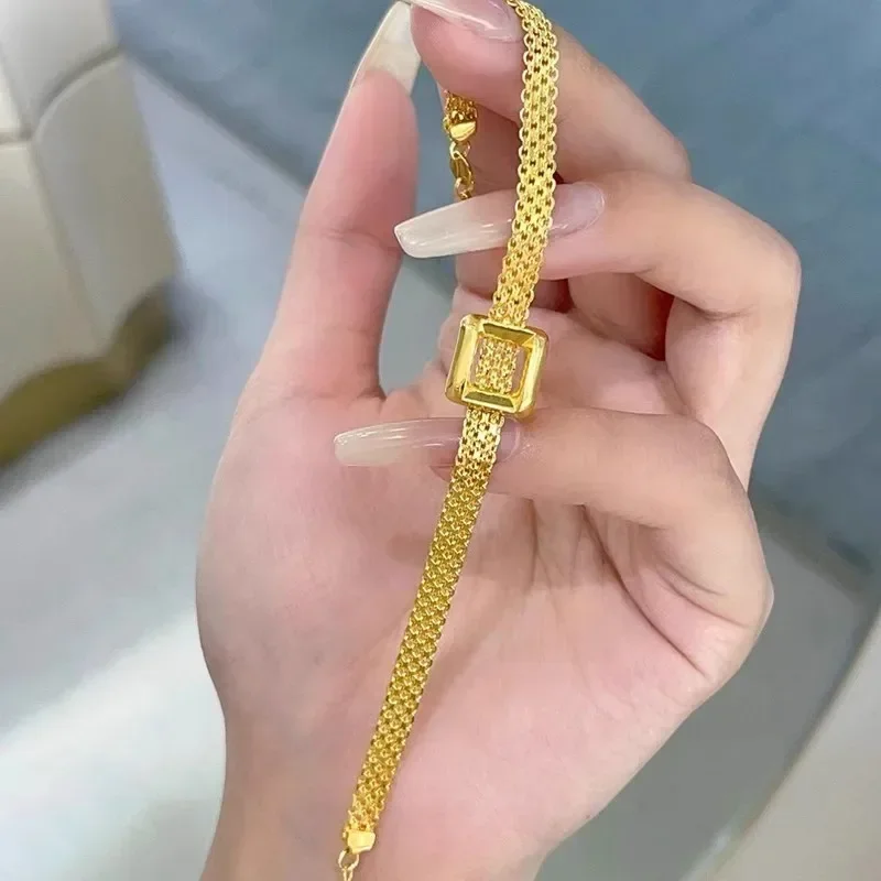 EternaGold  9999 24K real gold light luxury vintage medium braided gold square strap bracelet women's retro high-end silk satin