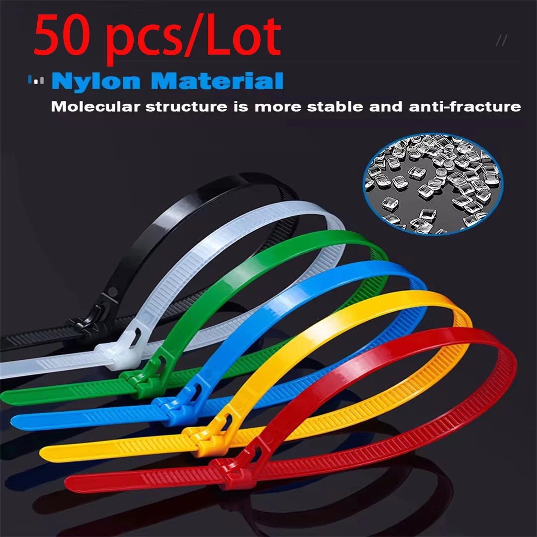 

50pcs Nylon Reusable Zip Ties, Releasable, Fixed Binding, Colorful, Disassembly May Loose, Slipknot Cable Ties