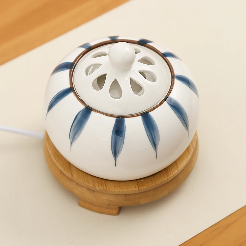 80°-230° Ceramics Plug-in OUDH Woodchip Incense Burner Paint Leaf Timed 110v/220v Sandalwood Essential Oil Fragrant Stove