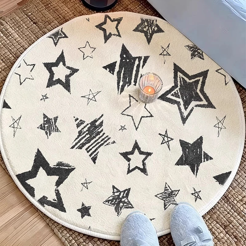 Round Carpet Living Room Rug Cute Star Design Soft Fluffy Carpets Bedside Floor Mat Home Decor Rugs Alfombra De Sala De Estar