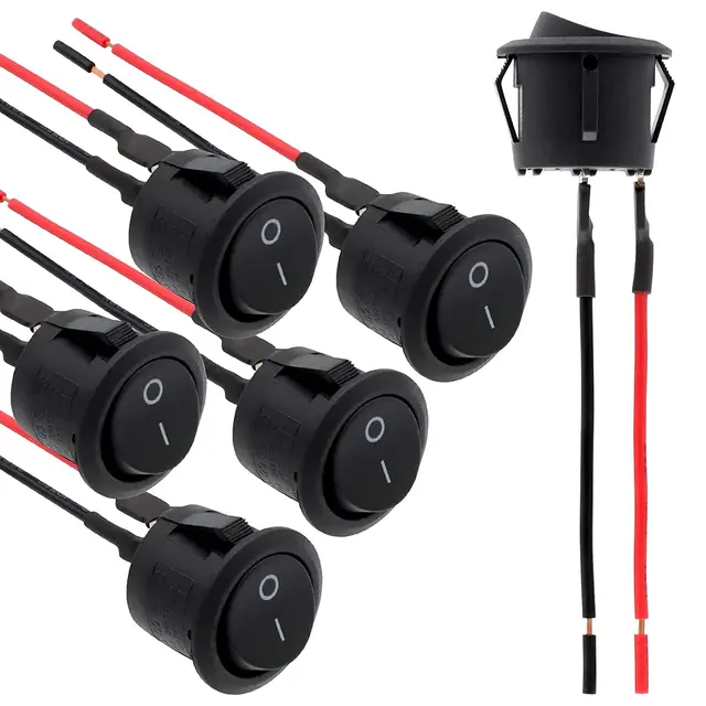 6 sztuk Mini przełącznik kołyskowy 12 V ON Off Przełącznik dwupozycyjny z wstępnie okablowanymi przełącznikami elektrycznymi 6A/250V 10A/125V AC 12V DC do majsterkowania