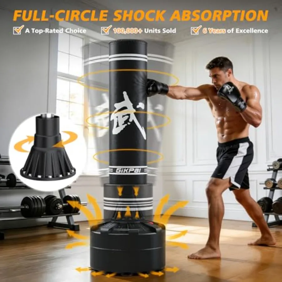 Freestanding Punching Bag for Home Office Kickboxing: 67'' Heavy-Duty PVC Black Bag with Included Boxing Gloves No Spring Low-N