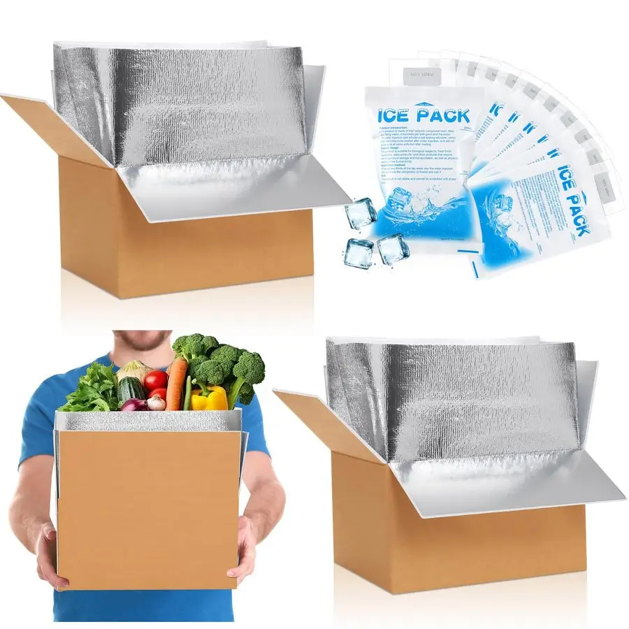 

2 Pcs Thermal Insulated Shipping Boxes for Frozen Food with Ice Pack and Aluminum Foil Liner for Shipping Big Cold Pack Cooler M