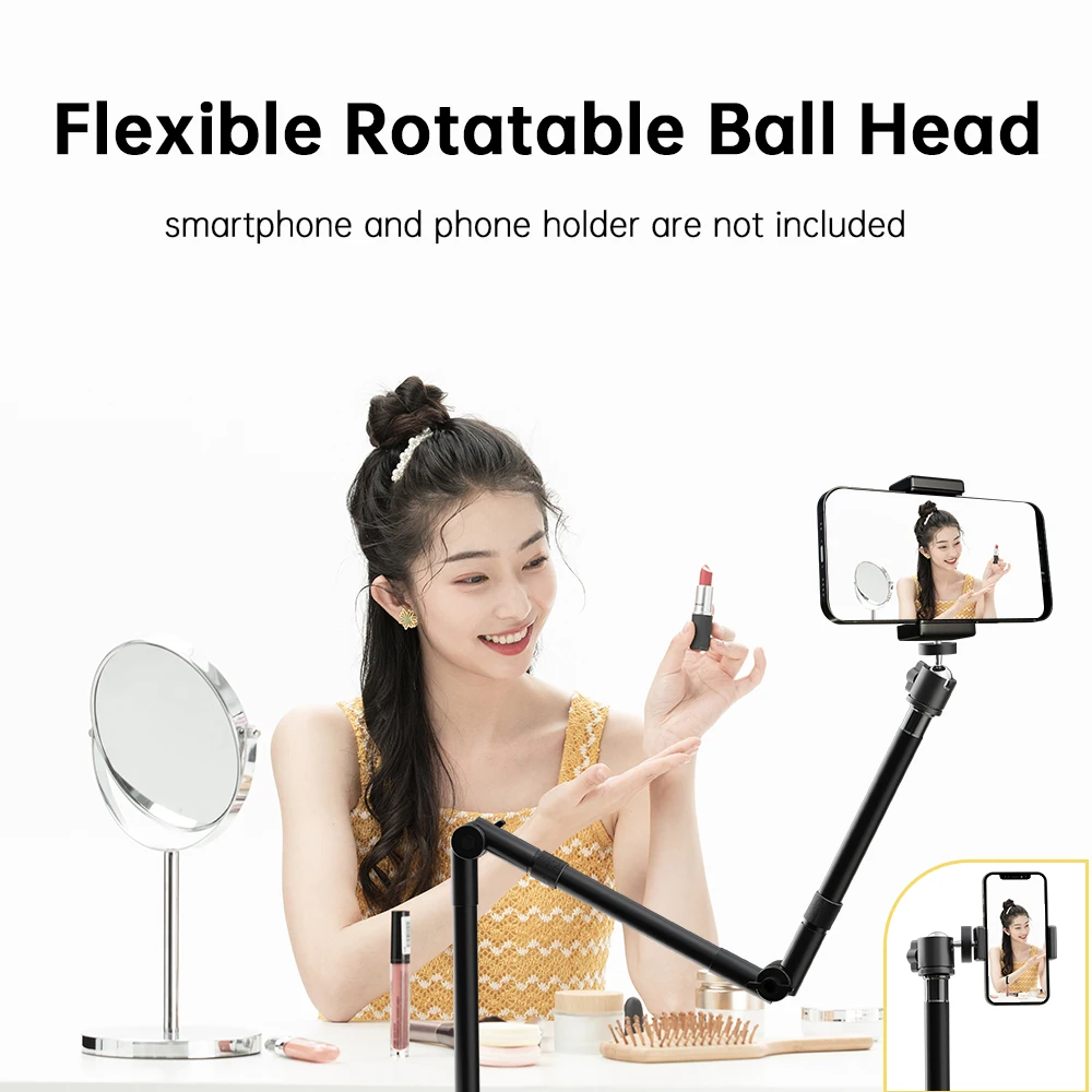 SH Flexible Three-section Metal Desktop Bracket 2kg Load Capacity With Ball Head Long Arm Camera Aluminum Stand