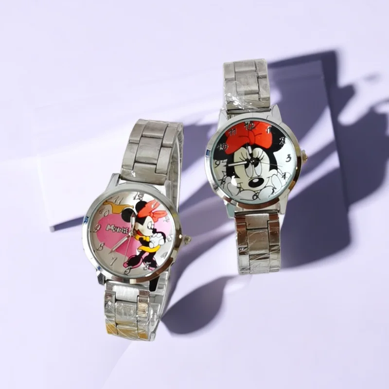 Crianças Disney Mickey Mouse Relógios, meninas, mulheres, Minnie, Aço inoxidável, senhoras, estudante, crianças, relógio de quartzo, presente dos desenhos animados