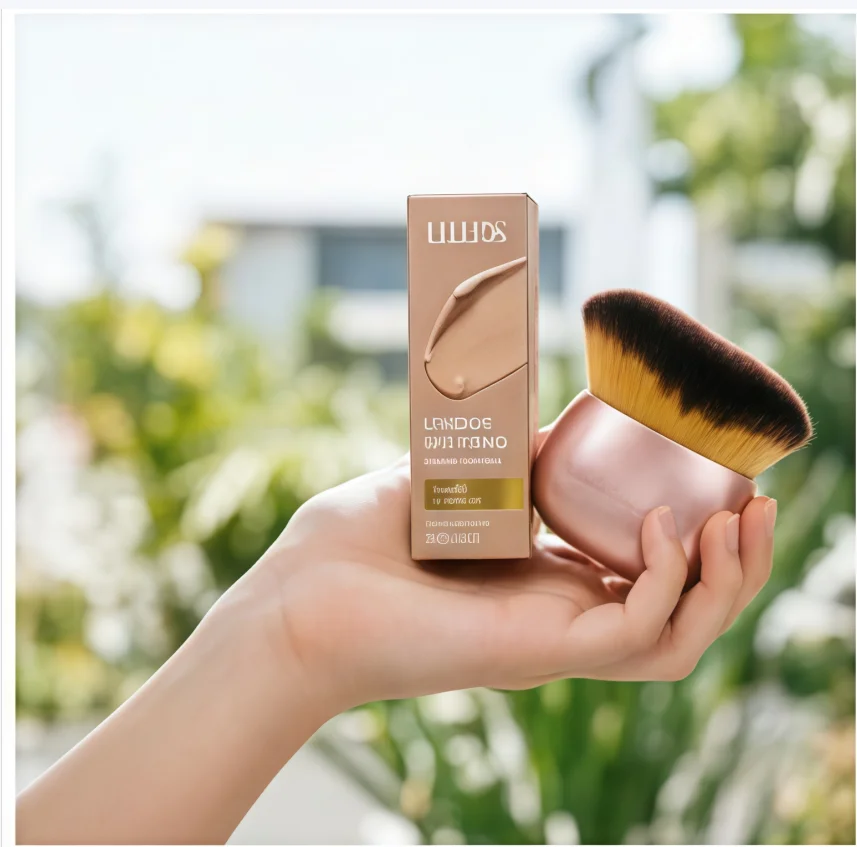 EELHOE Light Spectrum Sunscreen Serum Foundation with Brush SPF50 Moisturizing Color Adapting Graduation Glow Makeup for Natural