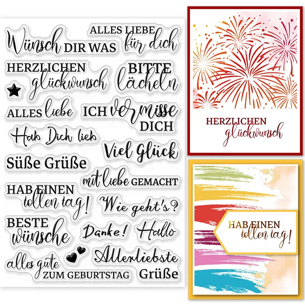 Fancy Handwriting Sayings German Clear Stamps for DIY Scrapbooking German Blessing Word Clear Stamp Transparent Stamps Seals