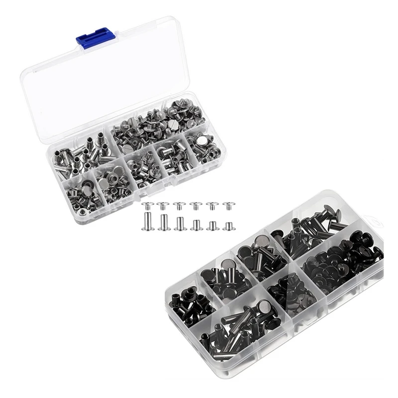 Hot 90Sets Chicago Screws Kit, 6 Sizes Screw Rivets Metal Chicago Binding Screws For DIY Repair Leather Craft Belt