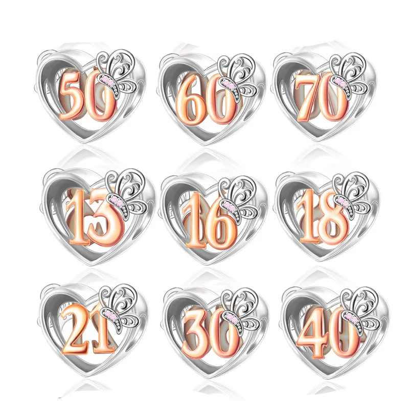 Fit Original Pan Charms Bracelet 925 Silver 13 16 18 21 30 40 50 60 70 80 Butterfly Number Bead For Making Berloque 2024 DIY