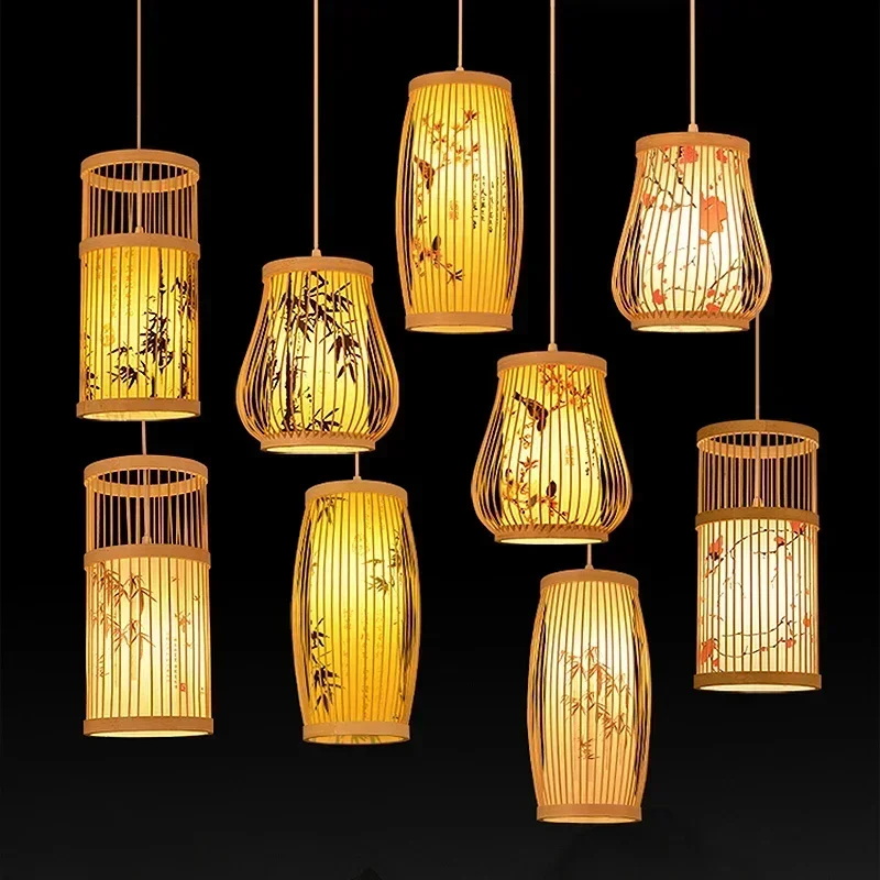 

Bamboo Pendant Lamp Chandelier Chinese Style Tea Room Hotel Living Room Restaurant Bamboo Lamp Home Decor Lighting Fixtures Hot