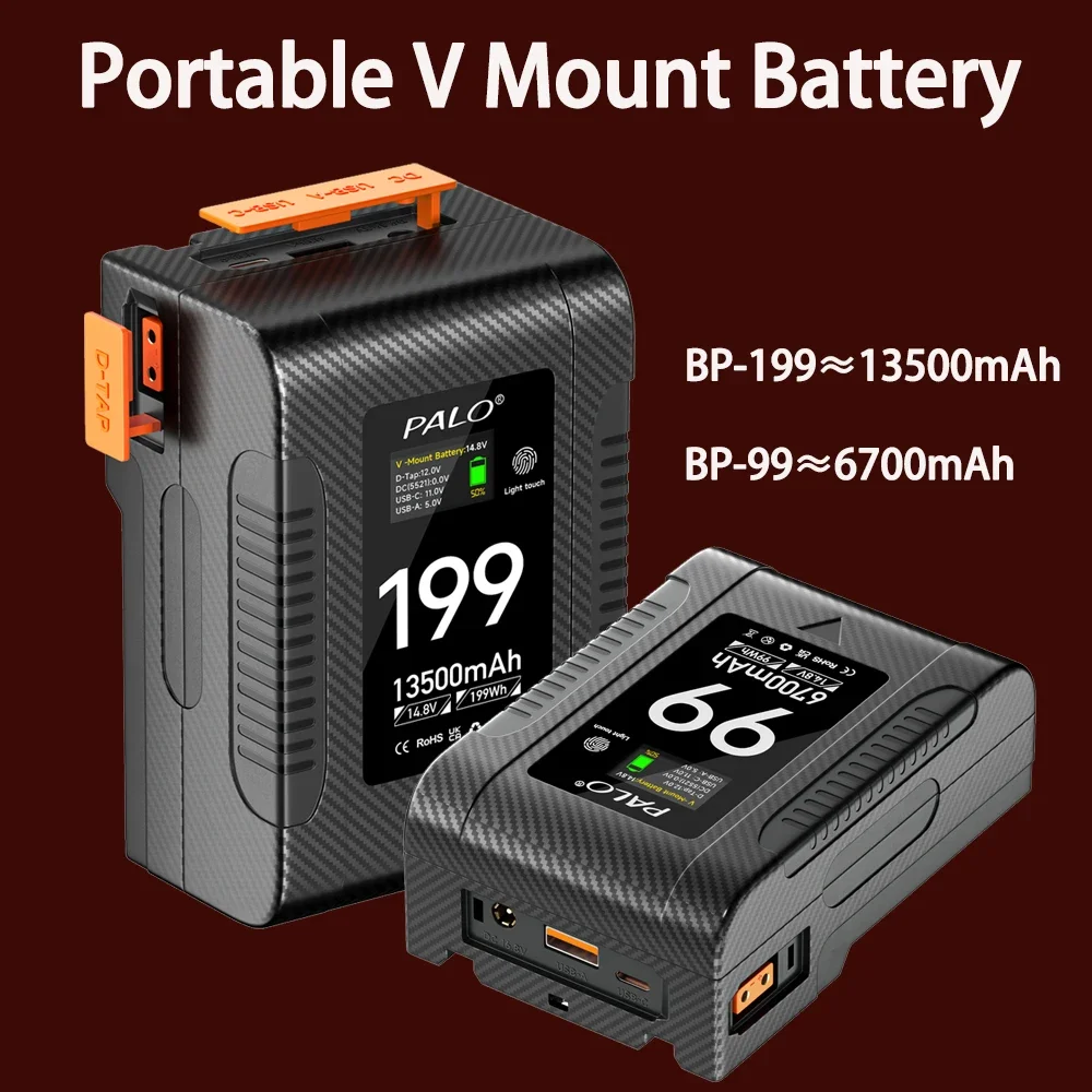 PALO V Mount V Lock BP-199 Battery V-Mount BP-99 Portable Batteries with Type-C USB PD65W Cable for Cameras Smartphones Laptops