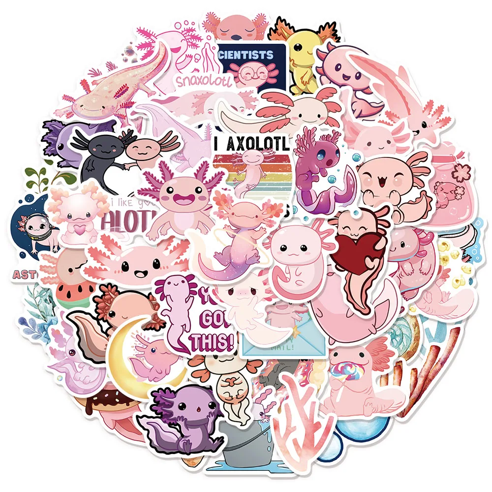 50 Buah Stiker Axolotl 2 Stiker Grafiti Kreatif Lucu DIY Stiker Tahan Air untuk Koper, Skateboard, Gelas Air, Komputer