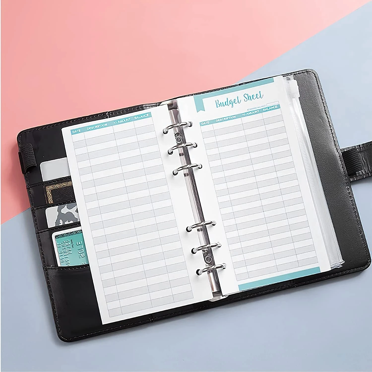 2024 New PU Leather Notebook A6 Binder DIY Planner Organizer 8 Zipper Pockets 12Pcs Budget Sheet 2Pcs French Alphabet Stickers