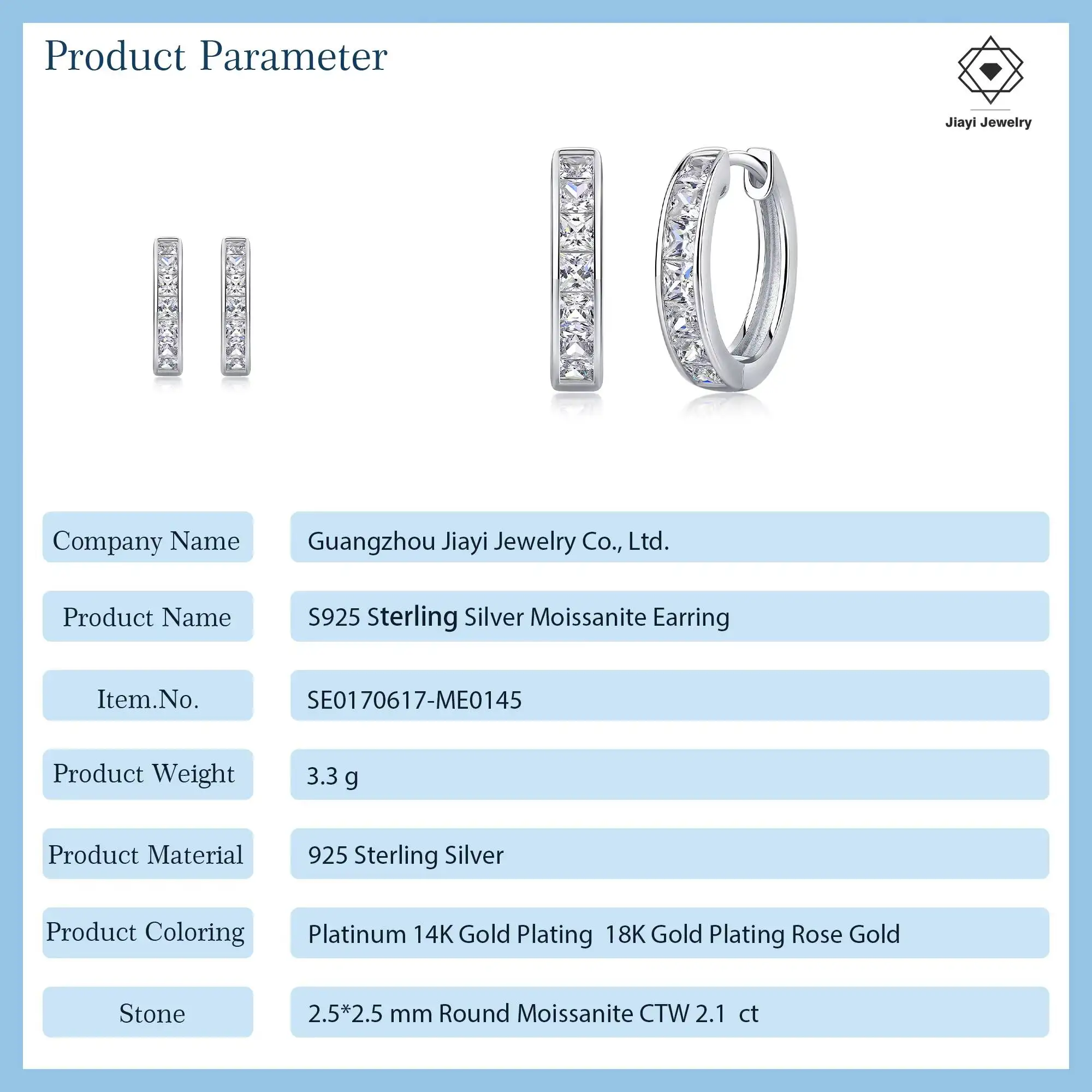 2.1 CTW S925 Sterling Silver 14K Gold Plated Luxury Princess Cut Moissanite Huggie Hoop Earrings Full Channel-Set Sparkling