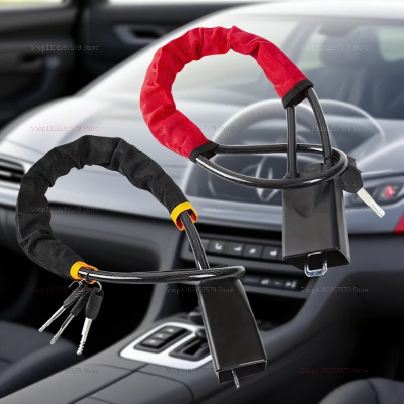 جهاز مضاد للسرقة بقفل عجلة القيادة الفولاذية مع قفل حزام الأمان للكابل الجريء القابل للسحب المقاوم للقطع لأمن السيارات وسيارات الدفع الرباعي #6