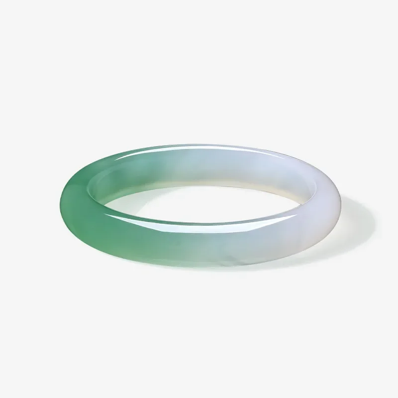 Natural Chalcedony Jade Jewelry Half Mountain Half Water Deep White Green Wide Strip Bracelet