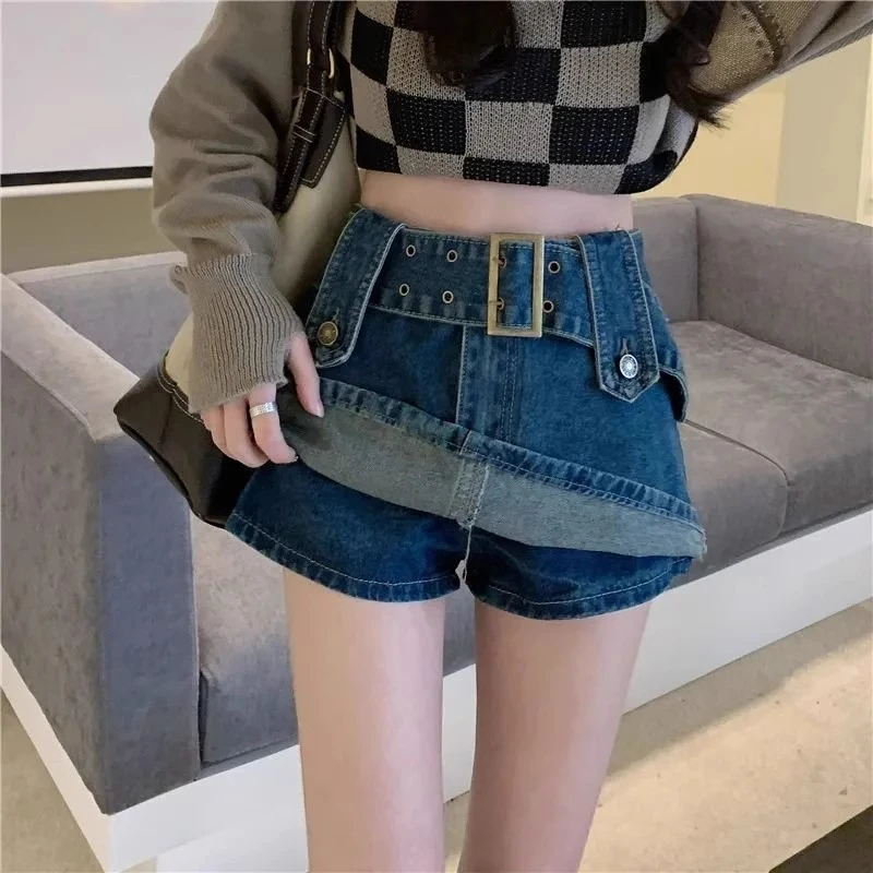 

Hong Kong style retro high-waisted denim skirt bustier skirt female spicy girl thin package hip summer petite short pants skirt