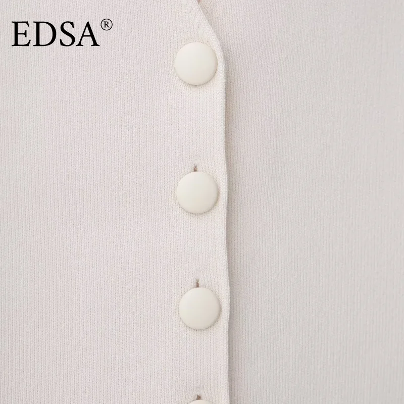 EDSA Gilet da donna in maglia bianca con bottoni e bottoni ricoperti con scollo a V monopetto maglione gilet top femminile