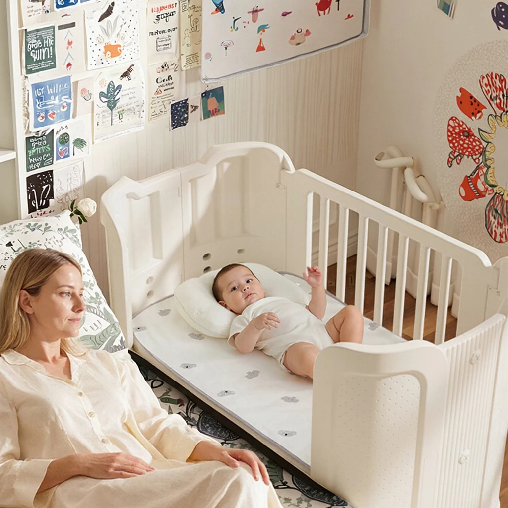 

Multifunctional Infant Crib with Adapter Changing Table Store Child Crib Bed