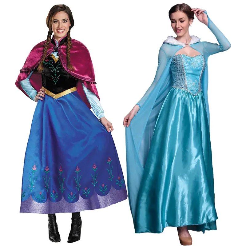 

Princess Anna Queen Elsa Cosplay Costume Ice Freeze Anime Cosplay Suits Sisters Halloween Carnival Party Outfit for Girls Women