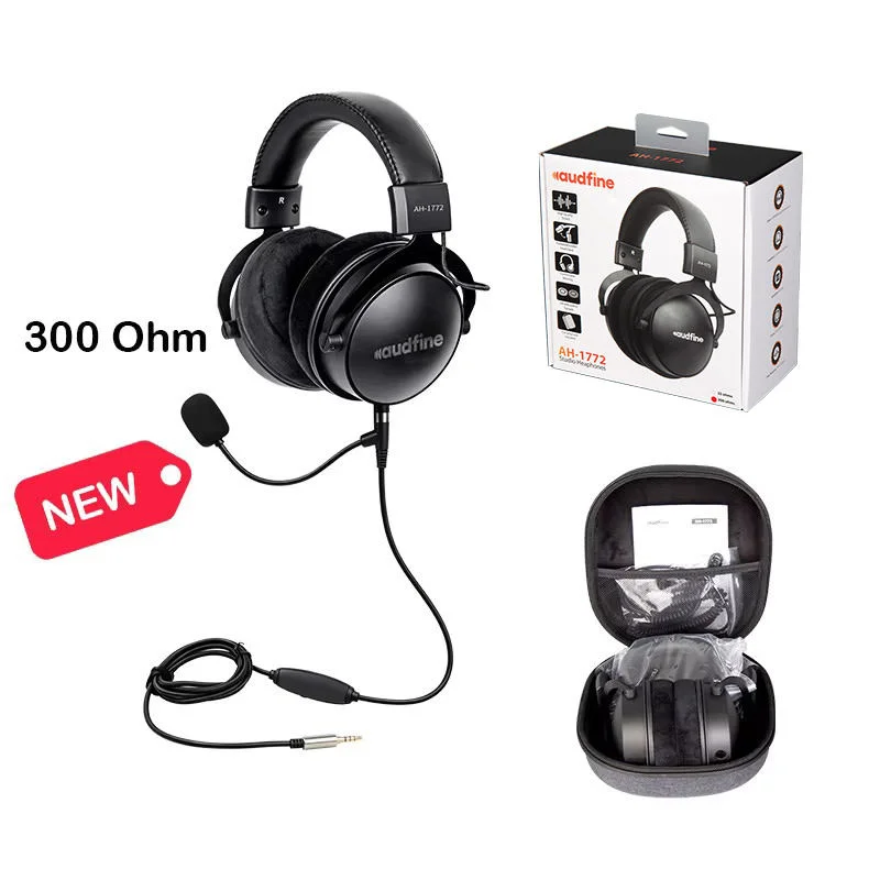 Audfine AH1772 300ohm Gaming Headphones with Mic Stereo Wired Over Ear Noise Isolating for PC PS5 Xbox