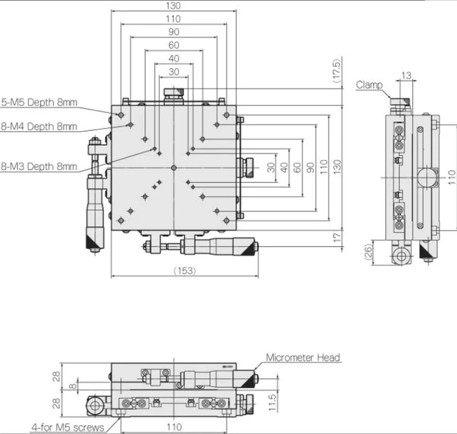 XM13F-S1 YM13F-S1 Stainless Steel XY Axis Manual Two-dimensional Fine Adjustment Slide Table 130mm Used