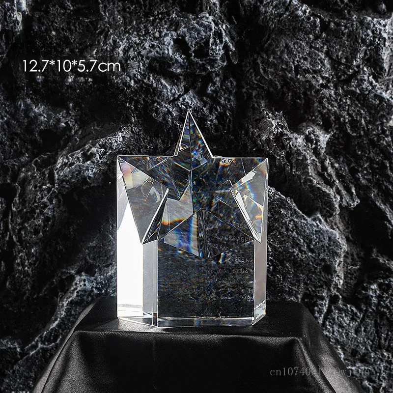 Customized Square Column Pentagram Award Crystal Trophy Enterprise Excellent Employee Home Decoration Honor Etiquette Medal, 1Pc