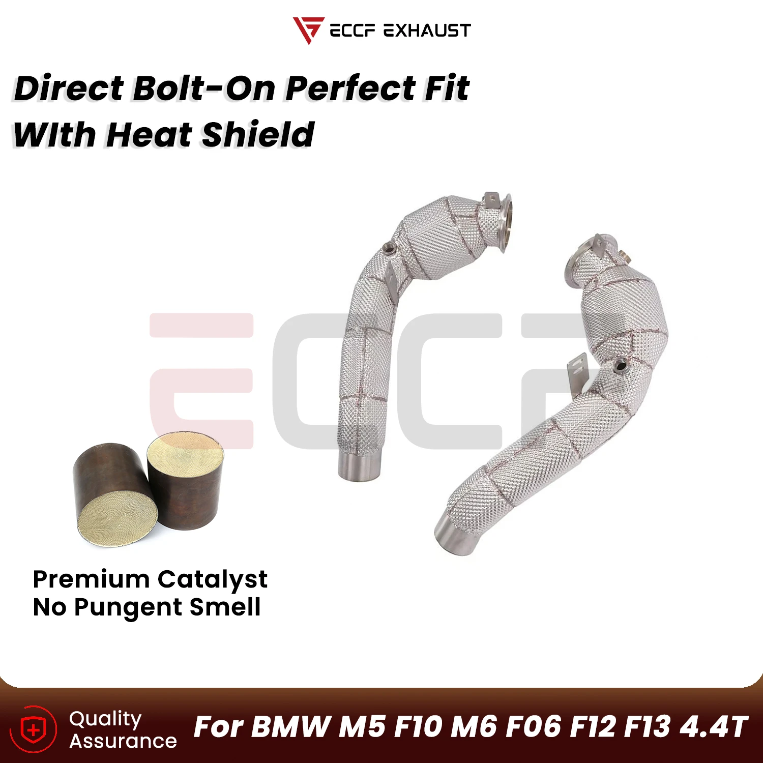Sporty Downpipe With Heat Shield For BMW M5 F10 M6 F06 F12 F13 4.4T Aggressive Exhaust Sound Plug and Play Upgrade Performance