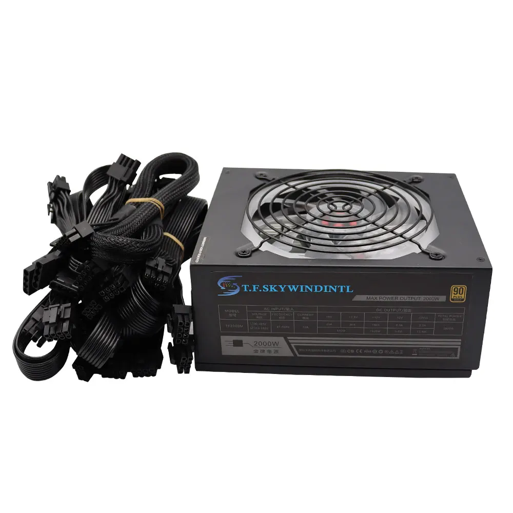 Fully Modular 2000w Computer Power Supply PSU 110V-240V with RGB BTC Mining ATX Support 7 GPU Graphics Card