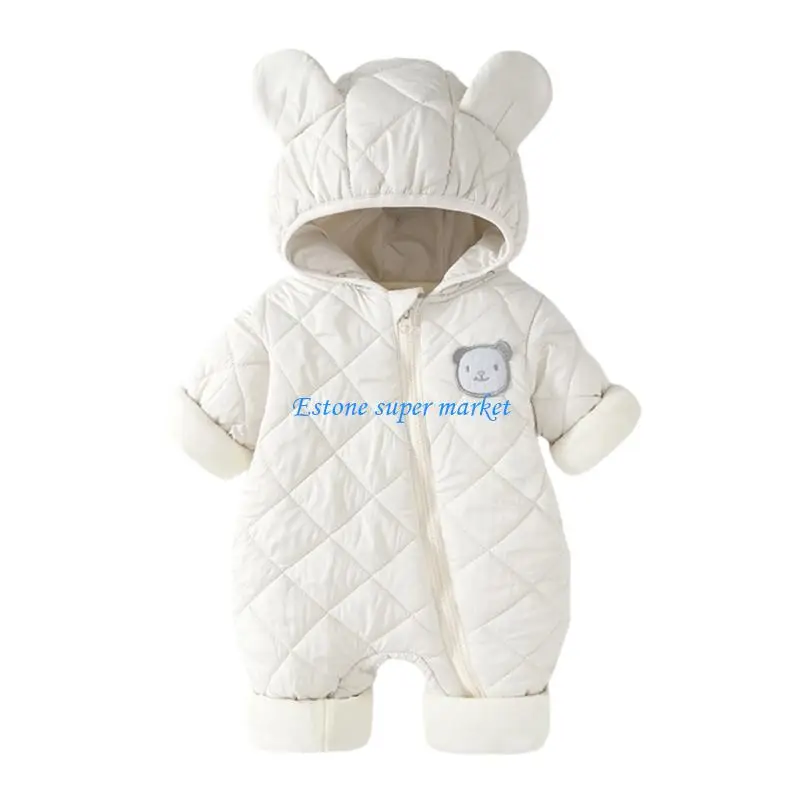 090B Warm Toddler Romper with Soft Lining for Boys Girls Winter Clothing Long Sleeved